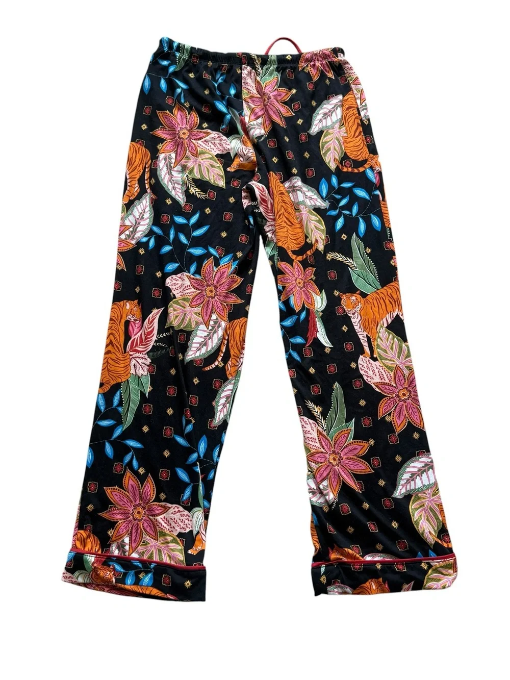 Room Service Tiger Floral Pajama Set Black Button Front Lounge Sleepwear S Cozy